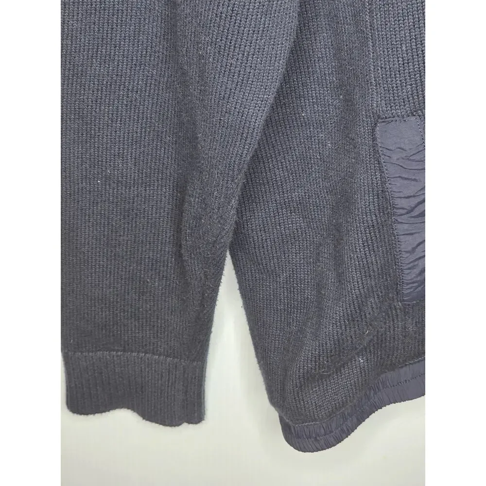 Orvis Size Medium Navy Blue Cotton Blend Button Mock Neck Sweater Front Pocket